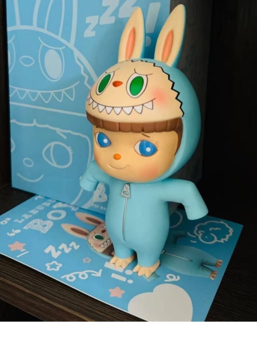 2022 Labubu Boy. Cute Hoodie Vinyl Figurine - Blue. Open box.